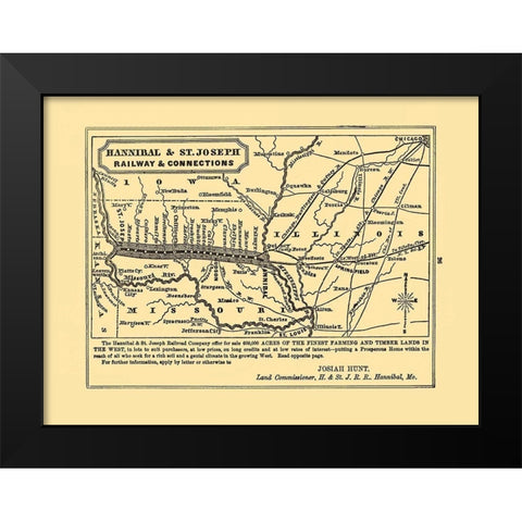 Hannibal and St Joseph Railroad - Hunt 1863 Black Modern Wood Framed Art Print by Hunt