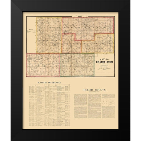 Hickory County Missouri - Higgins 1880  Black Modern Wood Framed Art Print by Higgins