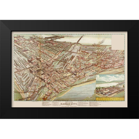 Kansas City West Bottoms Kansas Missouri Black Modern Wood Framed Art Print by Koch