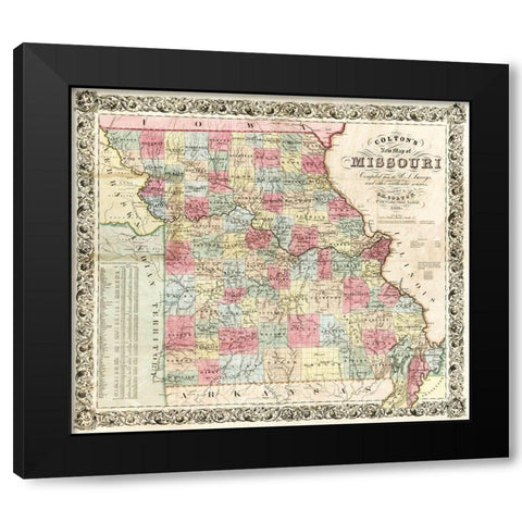 Missouri - Colton 1851  Black Modern Wood Framed Art Print by Colton