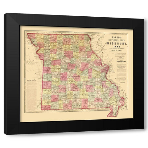 Missouri - Lloyd 1861  Black Modern Wood Framed Art Print with Double Matting by Lloyd
