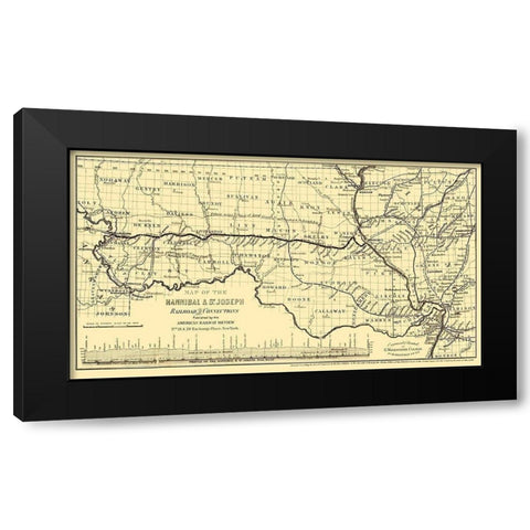 Hannibal St Joseph Missouri Railroad - Colton 1860  Black Modern Wood Framed Art Print with Double Matting by Colton