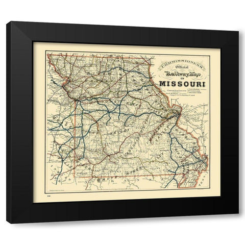 Missouri Railroad - Higgins 1888  Black Modern Wood Framed Art Print by Higgins