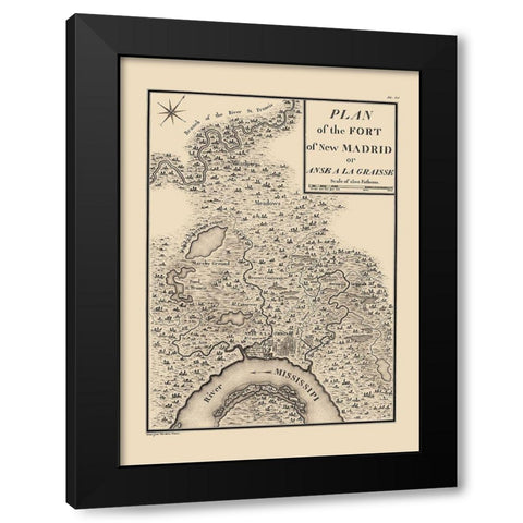 New Madrid Missouri - Collot 1796 Black Modern Wood Framed Art Print with Double Matting by Collot