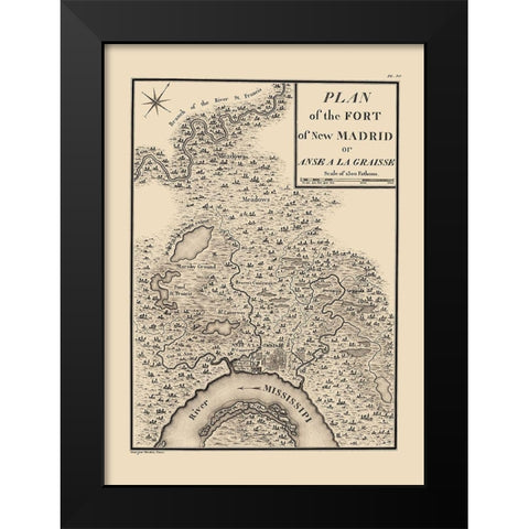 New Madrid Missouri - Collot 1796 Black Modern Wood Framed Art Print by Collot