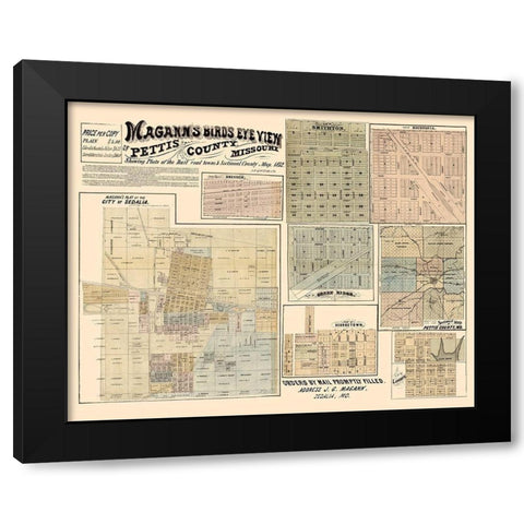 Pettis County Missouri - Magann 1872  Black Modern Wood Framed Art Print by Magann