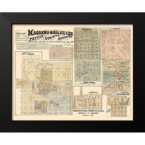 Pettis County Missouri - Magann 1872  Black Modern Wood Framed Art Print by Magann