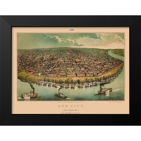 St Louis Missouri - Hagen 1859 Black Modern Wood Framed Art Print by Hagen