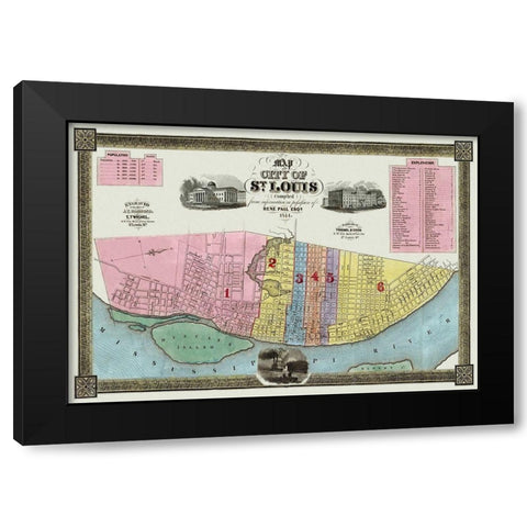 St. Louis Missouri - Twichel 1844 Black Modern Wood Framed Art Print by Twichel