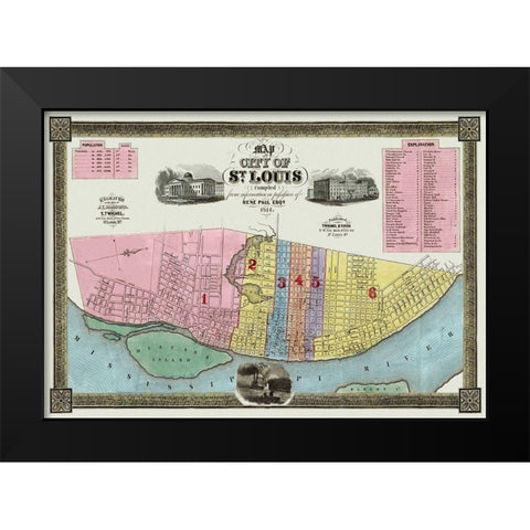 St. Louis Missouri - Twichel 1844 Black Modern Wood Framed Art Print by Twichel