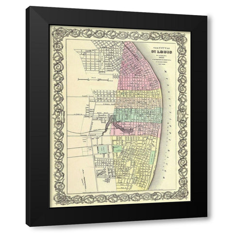 St. Louis Missouri - Colton 1855 Black Modern Wood Framed Art Print with Double Matting by Colton