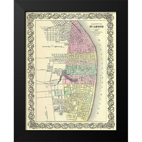 St. Louis Missouri - Colton 1855 Black Modern Wood Framed Art Print by Colton