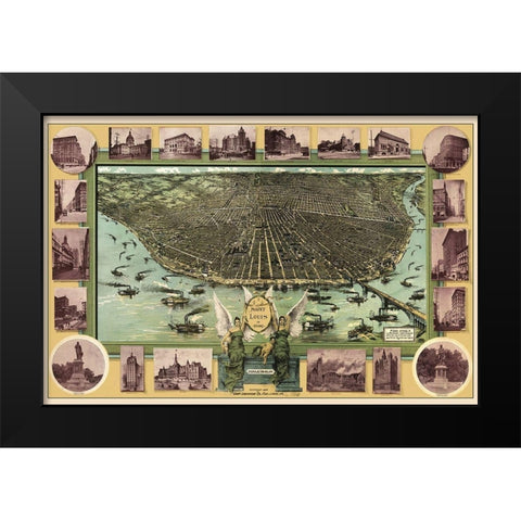St Louis Missouri - Graf 1896 Black Modern Wood Framed Art Print by Graf