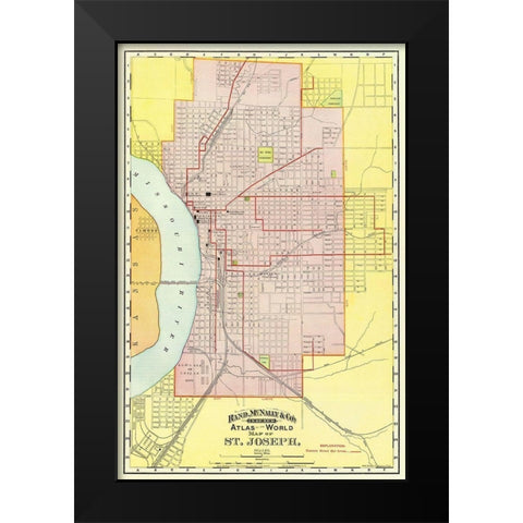 St. Joseph Missouri - Rand McNally 1892 Black Modern Wood Framed Art Print by Rand McNally