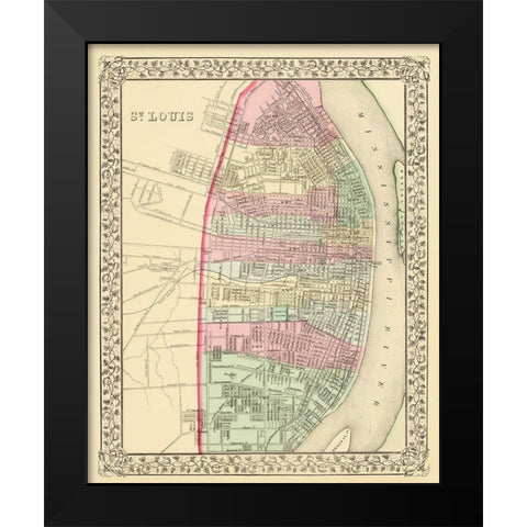 St. Louis Missouri - Mitchell 1870 Black Modern Wood Framed Art Print by Mitchell