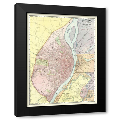 St. Louis Missouri, Illinois with Illinois Black Modern Wood Framed Art Print with Double Matting by Rand McNally