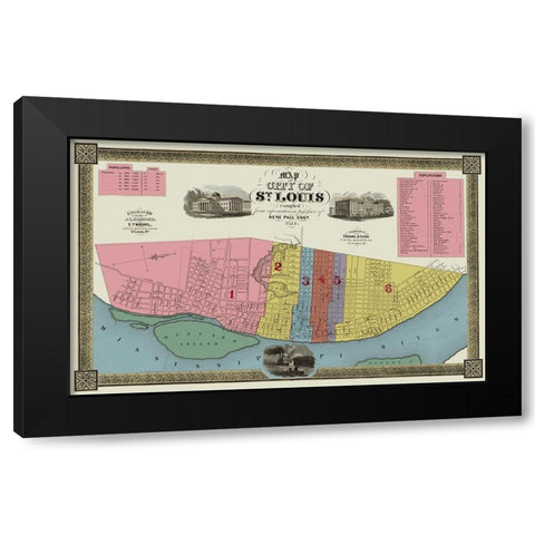 St. Louis Missouri - Twichel 1844 Black Modern Wood Framed Art Print by Twichel