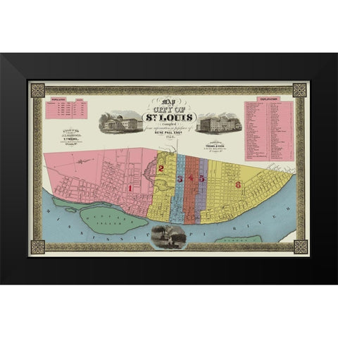 St. Louis Missouri - Twichel 1844 Black Modern Wood Framed Art Print by Twichel