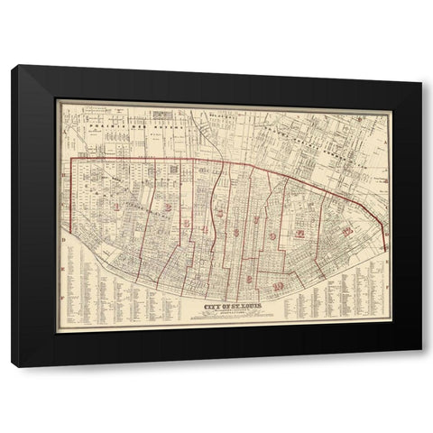 St. Louis Missouri - Hutawa 1870 Black Modern Wood Framed Art Print with Double Matting by Hutawa