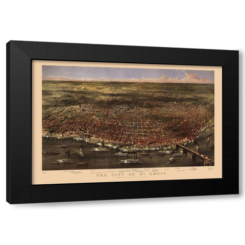 St Louis Missouri - Currier 1869 Black Modern Wood Framed Art Print with Double Matting by Currier