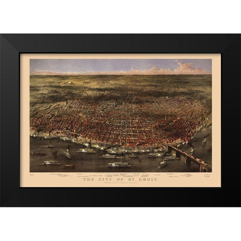 St Louis Missouri - Currier 1869 Black Modern Wood Framed Art Print by Currier