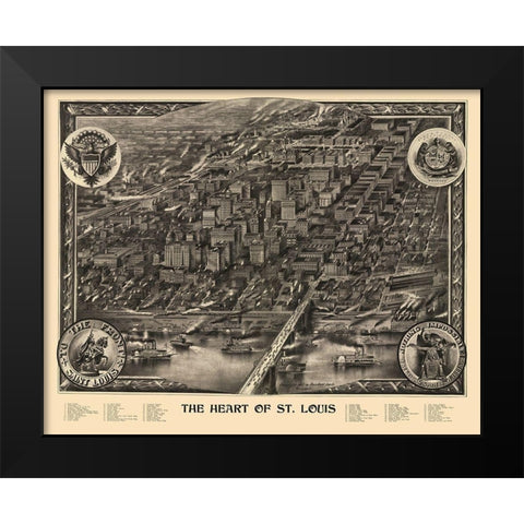 St Louis Central Missouri - Graf 1907 Black Modern Wood Framed Art Print by Graf