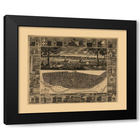 St Louis Missouri - Kershaw 1848 Black Modern Wood Framed Art Print by Kershaw