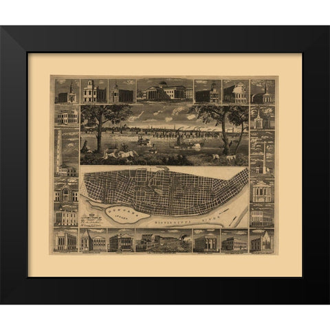 St Louis Missouri - Kershaw 1848 Black Modern Wood Framed Art Print by Kershaw