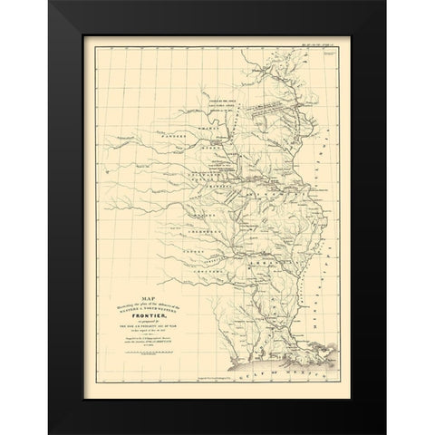 Western and North Western Frontier Defenses 1837 Black Modern Wood Framed Art Print by Poinsett