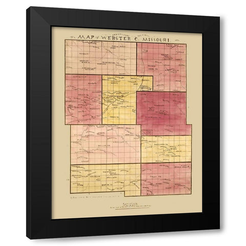 Webster County Missouri - Strickland 1877  Black Modern Wood Framed Art Print with Double Matting by Strickland