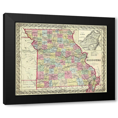Missouri - Colton 1855 Black Modern Wood Framed Art Print with Double Matting by Colton