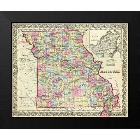 Missouri - Colton 1855 Black Modern Wood Framed Art Print by Colton