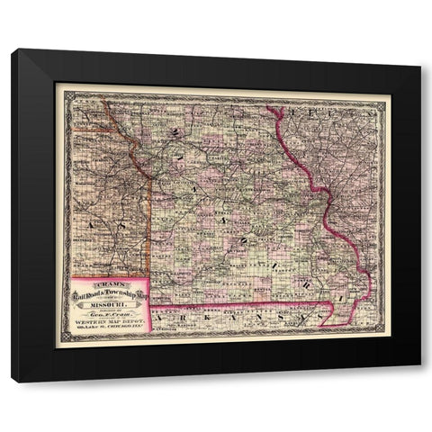 Missouri - Cram 1875 Black Modern Wood Framed Art Print with Double Matting by Cram