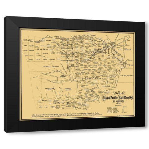 Missouri Southern Pacific Railroad Co - Gast 1870 Black Modern Wood Framed Art Print by Gast