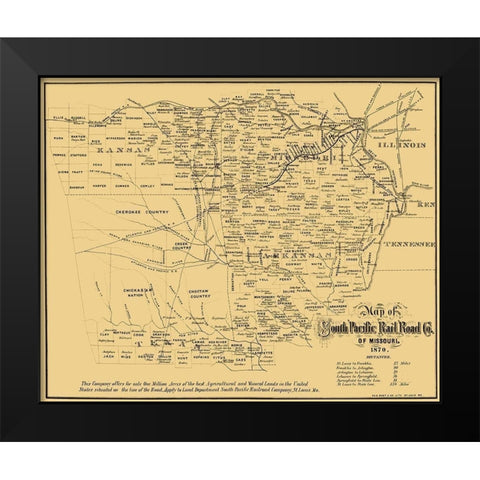 Missouri Southern Pacific Railroad Co - Gast 1870 Black Modern Wood Framed Art Print by Gast