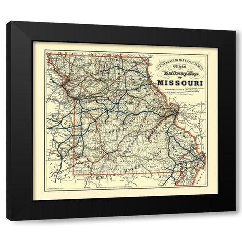 Missouri Railway Map - McHenry 1888 Black Modern Wood Framed Art Print with Double Matting by McHenry