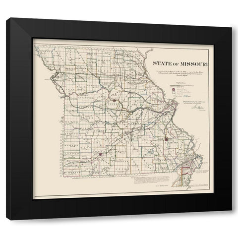 Missouri - USGLO 1866 Black Modern Wood Framed Art Print with Double Matting by USGLO