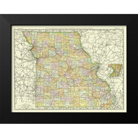 Missouri - Rand McNally 1897 Black Modern Wood Framed Art Print by Rand McNally