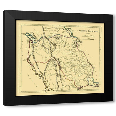 Missouri Territory, Portion of Louisiana Purchase Black Modern Wood Framed Art Print by Carey