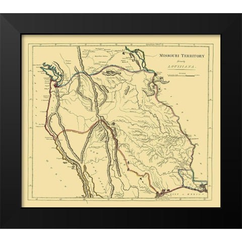 Missouri Territory, Portion of Louisiana Purchase Black Modern Wood Framed Art Print by Carey