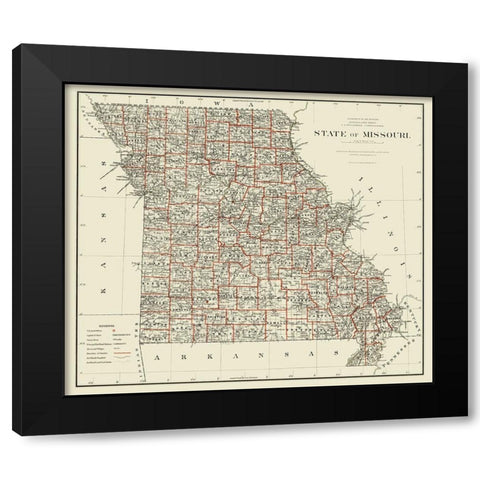Missouri - USGLO 1878 Black Modern Wood Framed Art Print with Double Matting by USGLO