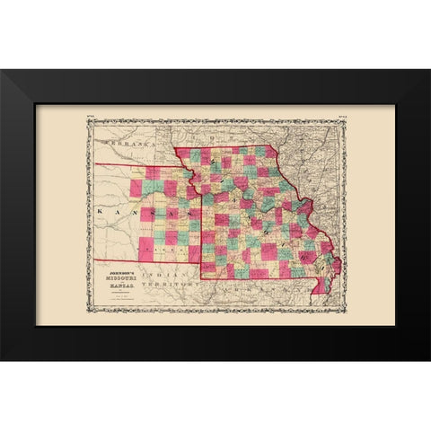 Missouri, Kansas - Johnson 1860 Black Modern Wood Framed Art Print by Johnson