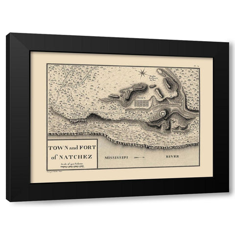 Natchez Mississippi - Collot 1796 Black Modern Wood Framed Art Print with Double Matting by Collot