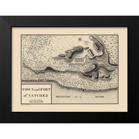 Natchez Mississippi - Collot 1796 Black Modern Wood Framed Art Print by Collot