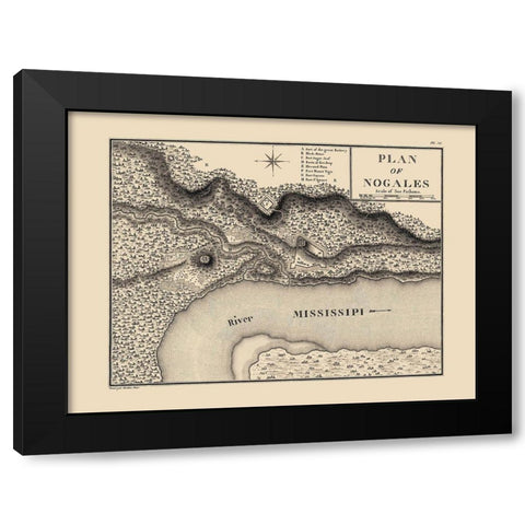 Nogales Mississippi - Collot 1796 Black Modern Wood Framed Art Print by Collot