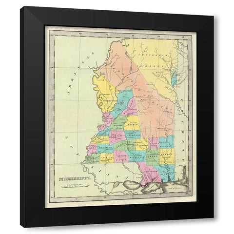 Mississippi - Burr 1835 Black Modern Wood Framed Art Print with Double Matting by Burr