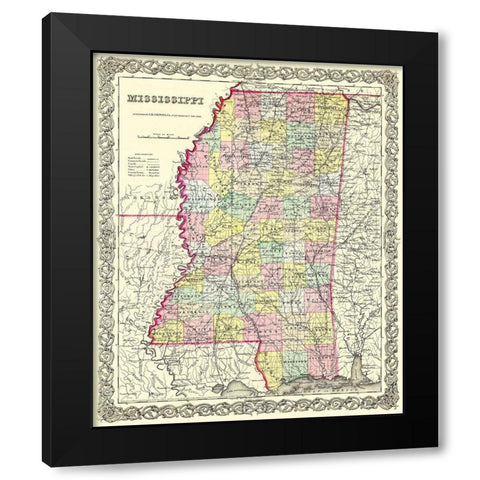 Mississippi - Colton 1855 Black Modern Wood Framed Art Print by Colton
