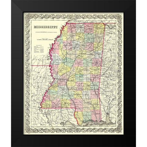 Mississippi - Colton 1855 Black Modern Wood Framed Art Print by Colton