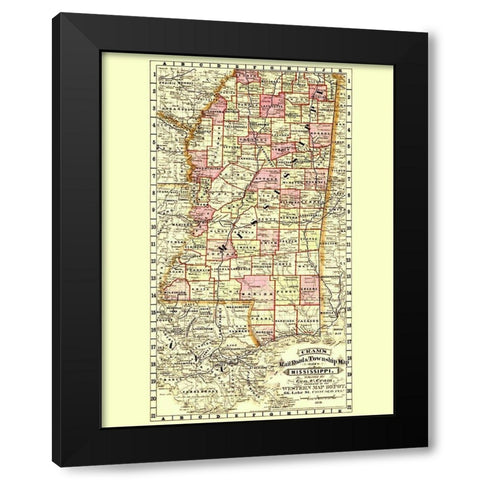Mississippi Railroad and Townships - Cram 1878 Black Modern Wood Framed Art Print with Double Matting by Cram