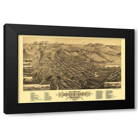 Butte Montana - Stoner 1884 Black Modern Wood Framed Art Print by Stoner